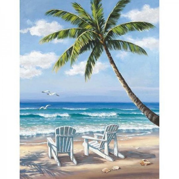 Strand med palmträd