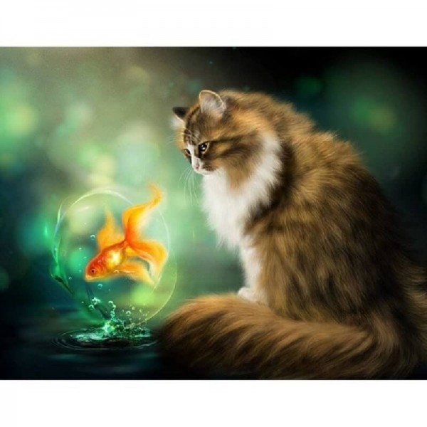 Katt med guldfisk