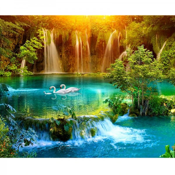 Vattenfall med svanar